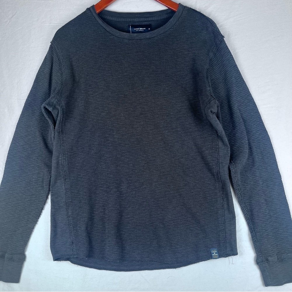 Lucky Brand Waffle Knit Thermal Shirt Mens Medium Dark Grey Long Sleeve Casual